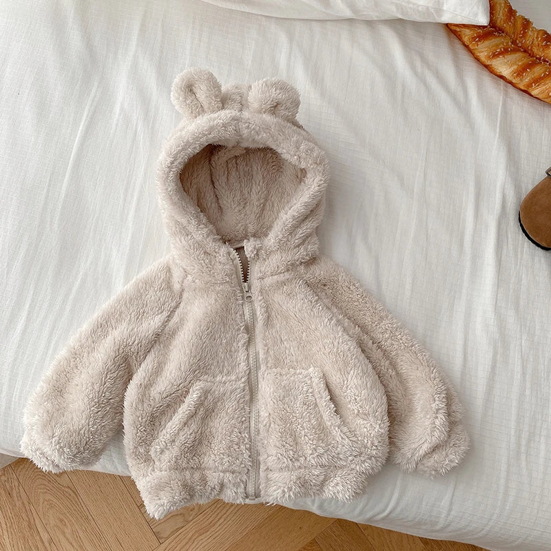 1-6 Years Boys Plush Jacket Spring Autumn Cute Bear Ears Little Princess Coat Hooded Zipper Keep Warm Baby Coat Kids Clothes GONZALES ONLINE SHOP