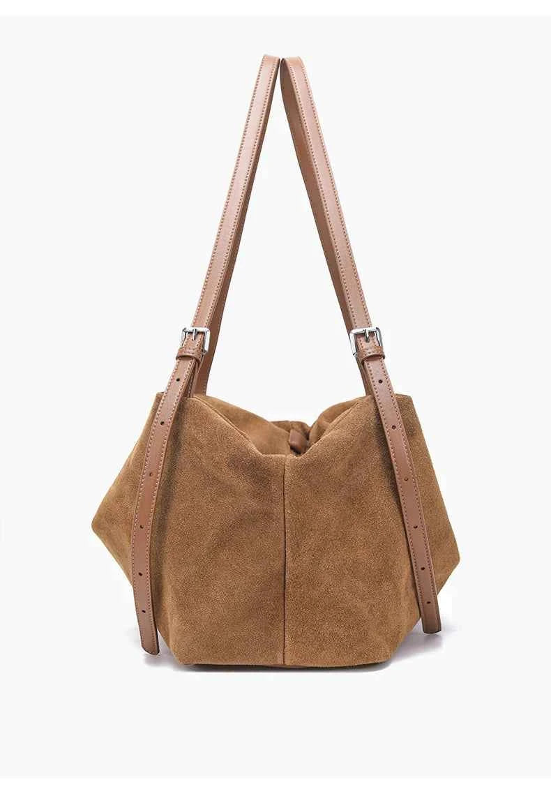 Women's Natural Nuede Genuine Leather Handbags Ladies large capacity Tote Bag Female Design Luxury Commuting Yoga Bag  hobo bag