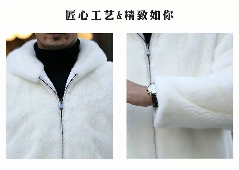 Tcyeek Natural Mink Fur Coat Men's High-end Real Fur Coat Men 2023 Winter New White Whole Mink Fur Hooded Coats Fashion Zipper GONZALES ONLINE SHOP