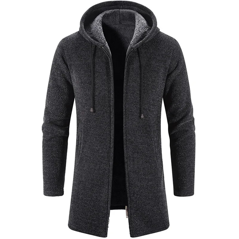 2023 Winter Fleece Cardigan Men Thick Hooded Long Sweaterscoat Male Warm Knitted Sweater Jackets Men Causal Outwear Windbreaker GONZALES ONLINE SHOP