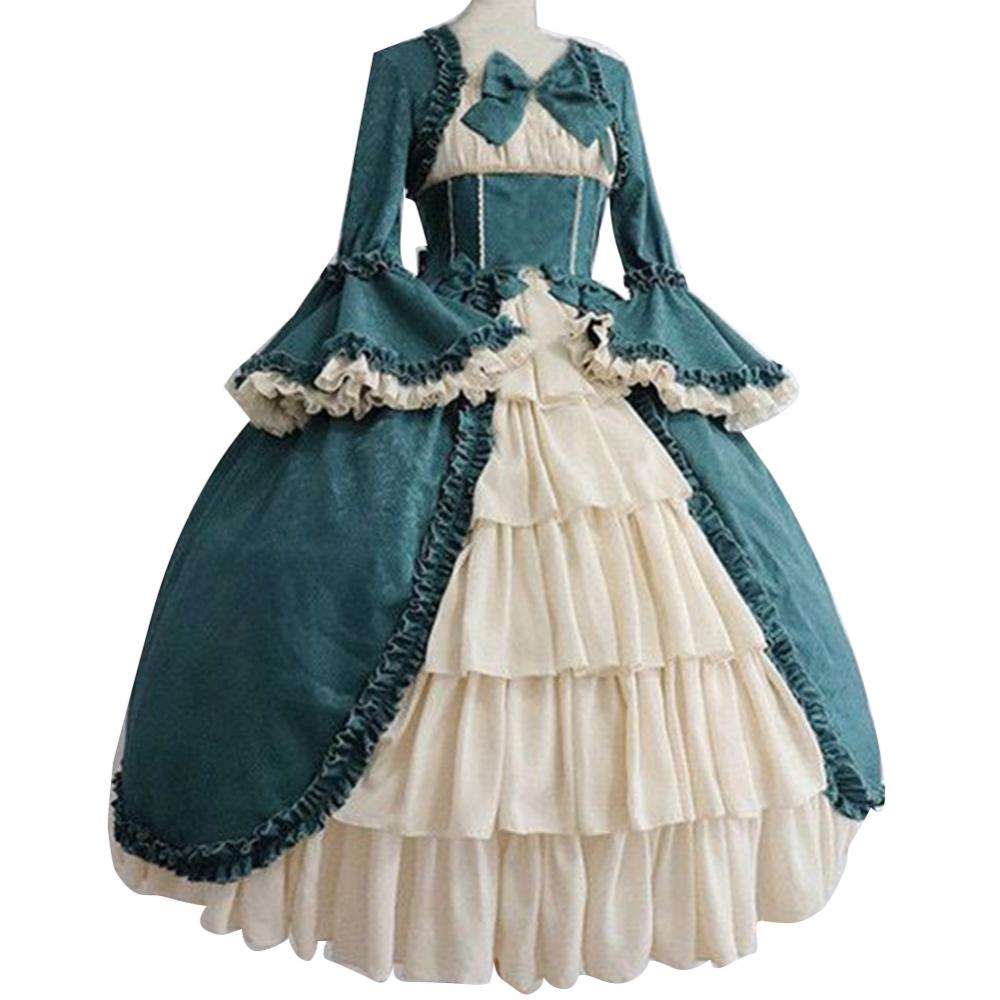 Elegant Medieval Retro Gothiced Court Lolita Dress Ball Dress Square Neck Tight Waist Bowknot Women Costume Vestido Dress GONZALES ONLINE SHOP