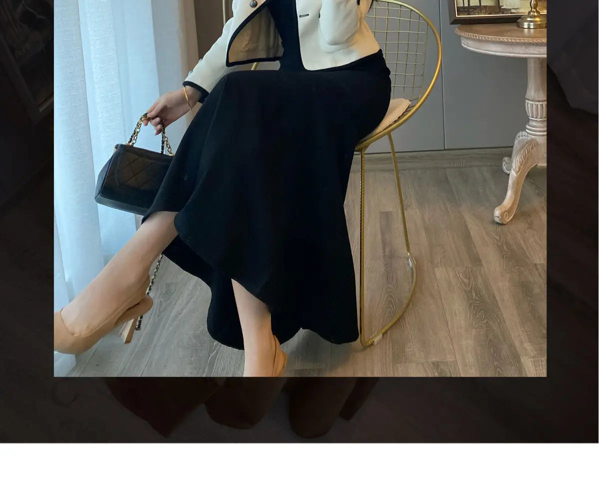 2024 Autumn New Women's Clothing Matching Sets French Graceful Slim Coat Black Mermaid Dress Suit Lady Jacket Dresses Outfits GONZALES ONLINE SHOP