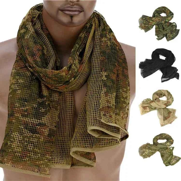Camouflage Netting Scarf Sniper Veil Camo Mesh Face Scarf Veil Shemagh Head Wrap for Outdoor Camping Hiking Hunting Scarves