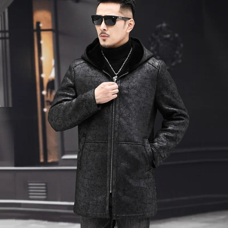 AYUNSUE Winter Coat Men 2022 Warm Hooded Jacket for Men Style 100% Wool Fur Coats Mid-length Black Wool Jackets Business Abrigos GONZALES ONLINE SHOP