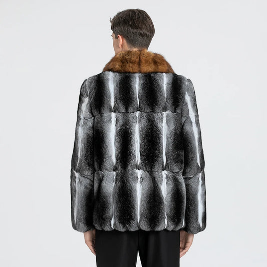 Fur Lover Winter Men's Real Chinchilla Fur Full Skin Overcoat Authentic Chinchilla Fur Long Coat With Genuine Sable Fur Collar GONZALES ONLINE SHOP