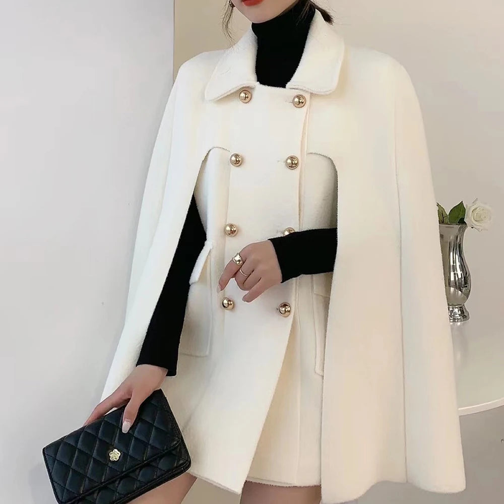 TWOTWINSTYLE Solid Patchwork Pocket Chic Coat For Women Lapel Cloak Sleeve Spliced Double Breasted Elegant Coats Female Style GONZALES ONLINE SHOP