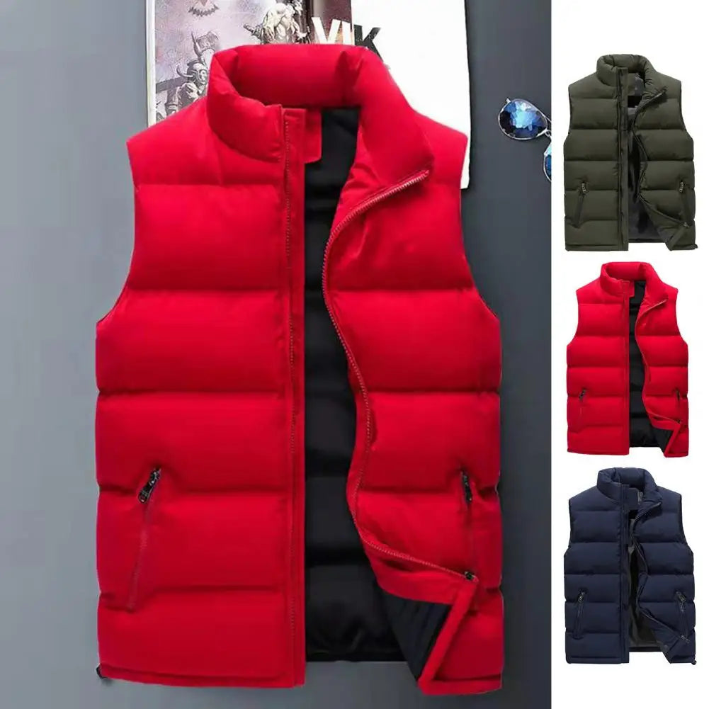 Men Puffer Vest Classic Design Men Vest Water-resistant Men's Puffer Vest with Stand Collar Zipper Placket for Outdoor GONZALES ONLINE SHOP