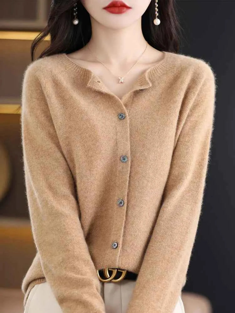 Women Cashmere Sweater 100% Merino Wool Knitted Cardigan Autumn Winter  Knitwear O-Neck Female  Solid Color Casual Fashion Top