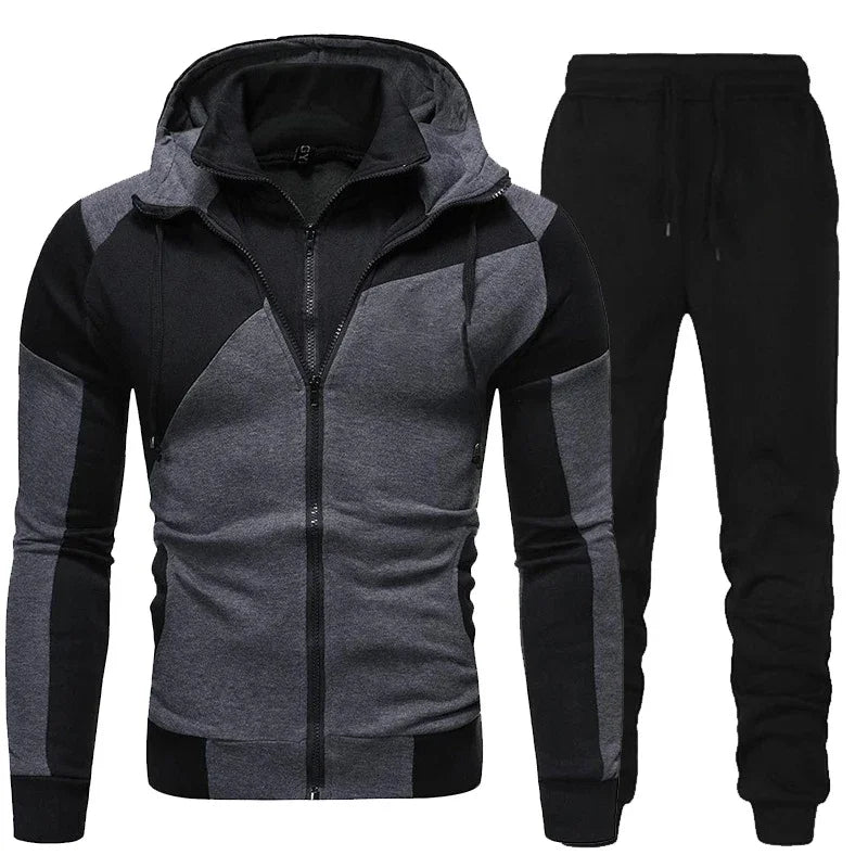 Men Tracksuit Double Zipper Two Pieces Set Mens Sportswear Male Jacket Hoodie and Pants Sweatsuit Hoodies+Pants GONZALES ONLINE SHOP