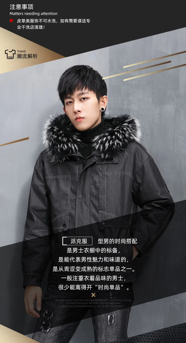 AYUNSUE Men's Winter Coat Men's Parkas Rabbit Fur Lining Coats Short Warm Fashion Casual Male Fur Jacket Jaqueta Masculina Lq GONZALES ONLINE SHOP