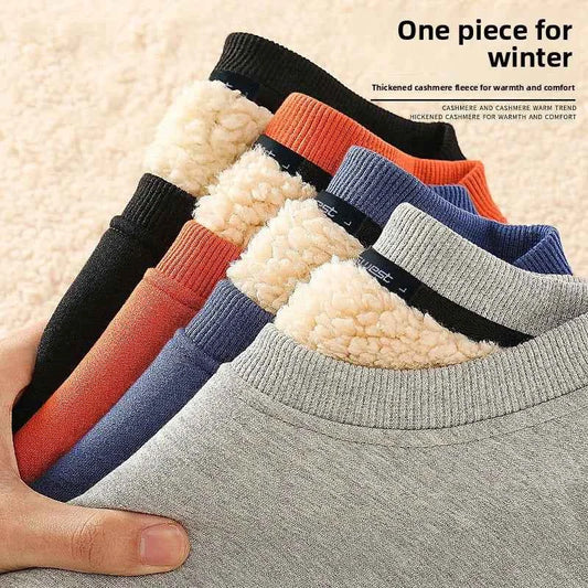 Lamb Velvet Hoodie Men's Thickened Fleece round Neck Casual Versatile Teenage Warm Top Lamb Velvet Jacket Winter Fashion