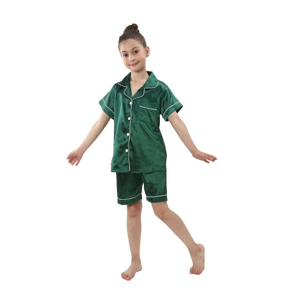 Children Silk Satin Pyjamas Set Baby Sleepwear Pijama Solid color Pajamas Suit Boys Girls Nightwear Autumn Kids Loungewear Pjs GONZALES ONLINE SHOP