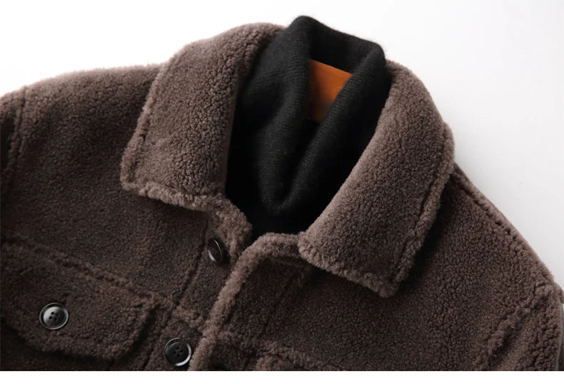 AYUNSUE Grain Sheep Shearling Jacket Men Clothes Men's Fur Coat Fur All-in-one Leather Jacket Men's Lamb Wool Outerwear Winter GONZALES ONLINE SHOP