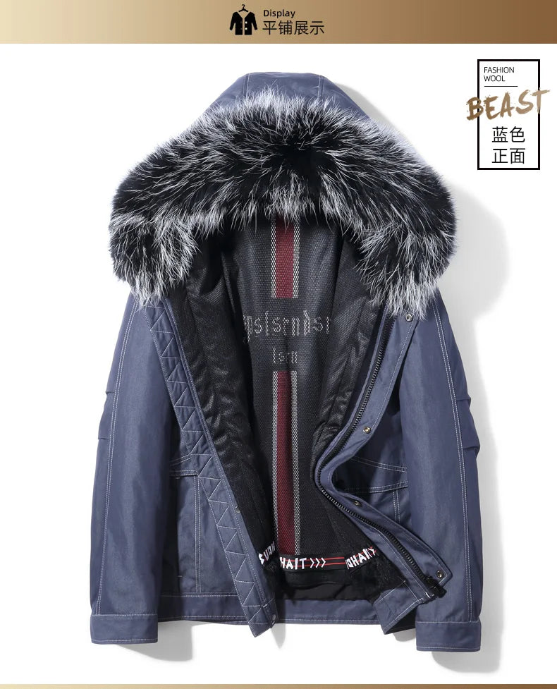 AYUNSUE Men's Winter Coat Men's Parkas Rabbit Fur Lining Coats Short Warm Fashion Casual Male Fur Jacket Jaqueta Masculina Lq GONZALES ONLINE SHOP