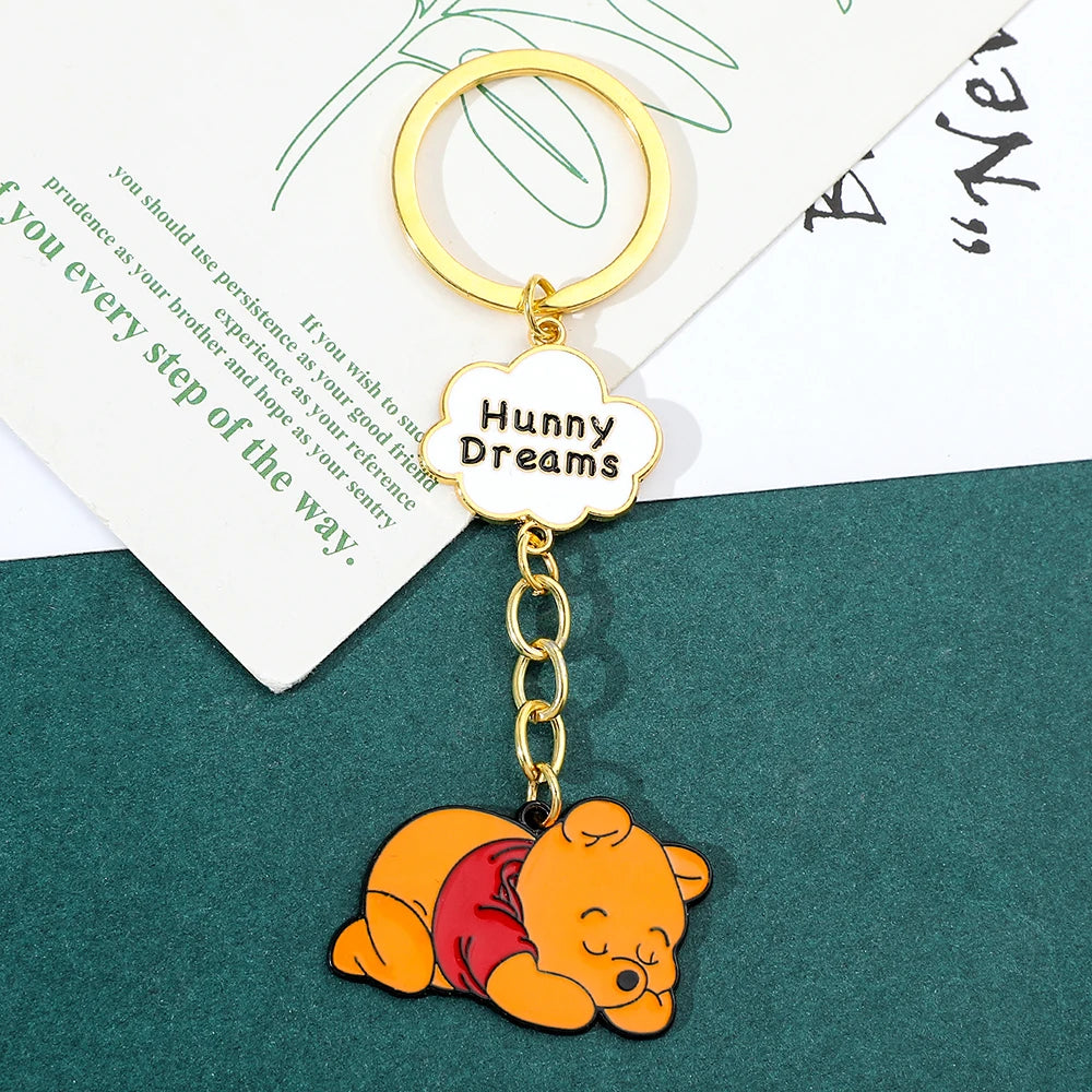 Disney Winnie the Pooh Keychain Cartoon Figure Pooh Bear Metal Badge Pendant Keyring Kawaii Key Holder Cute Jewelry Accessories GONZALES ONLINE SHOP