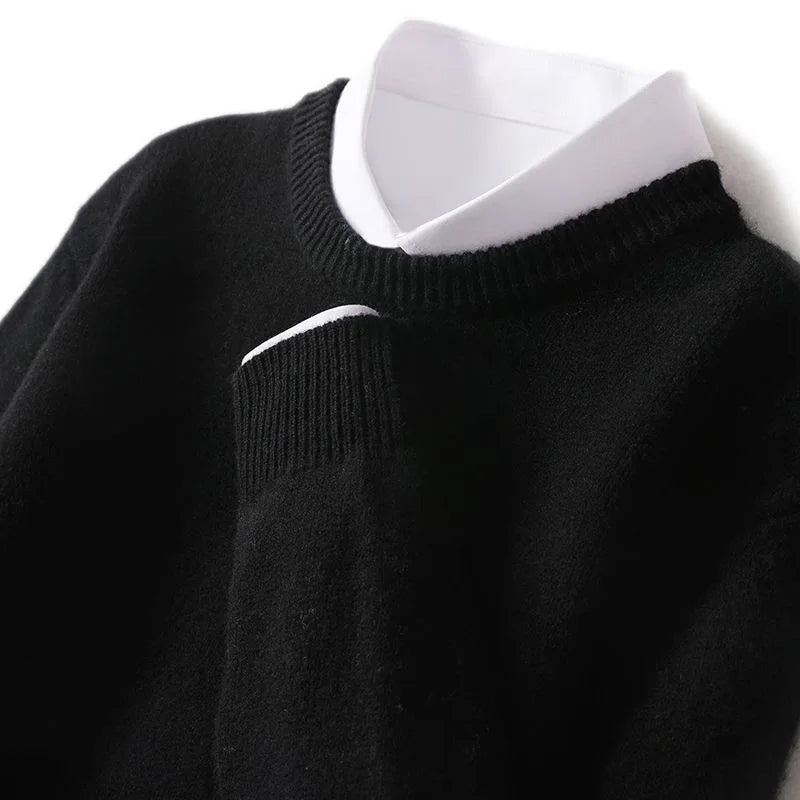 2023 Cashmere Sweater O-neck Pullovers Men's Loose Oversized Knitted Bottom Shirt Autumn Winter Fashion Korean Warm Men Top GONZALES ONLINE SHOP