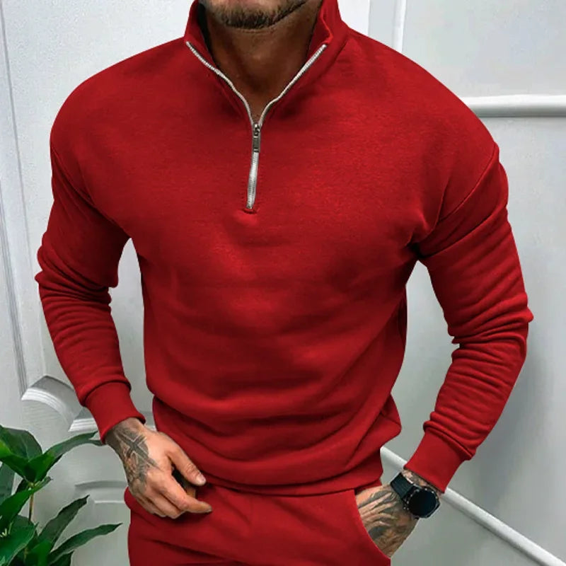 Autumn Thick Warm Knitted Sweaters Comfy Clothing Half Zip Fleece Winter Coat Solid Long Sleeve Turtleneck Shirts Pullover Men GONZALES ONLINE SHOP