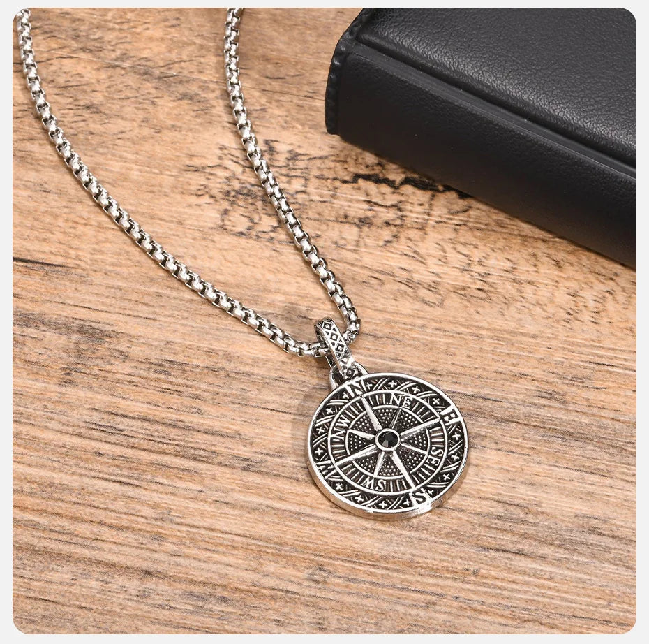 Vnox Vintage Compass Pendant Necklaces for Men Boys, Stainless Steel Coin Necklace, Rock Hiphop Collar Graduation Guid Gift GONZALES ONLINE SHOP