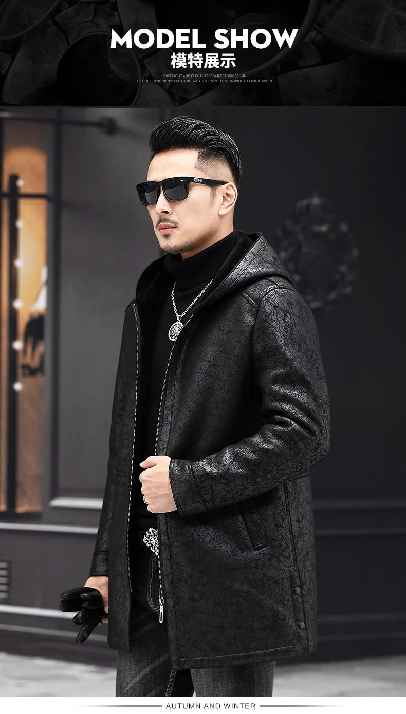 AYUNSUE Winter Coat Men 2022 Warm Hooded Jacket for Men Style 100% Wool Fur Coats Mid-length Black Wool Jackets Business Abrigos GONZALES ONLINE SHOP