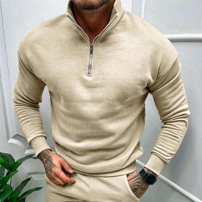 Autumn Thick Warm Knitted Sweaters Comfy Clothing Half Zip Fleece Winter Coat Solid Long Sleeve Turtleneck Shirts Pullover Men GONZALES ONLINE SHOP