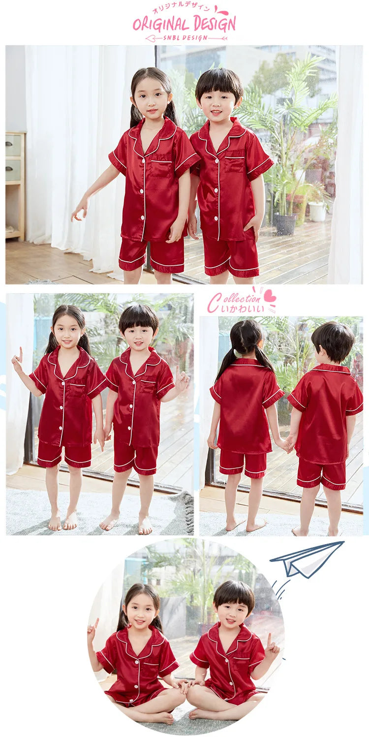 Children Silk Satin Pyjamas Set Baby Sleepwear Pijama Solid color Pajamas Suit Boys Girls Nightwear Autumn Kids Loungewear Pjs GONZALES ONLINE SHOP