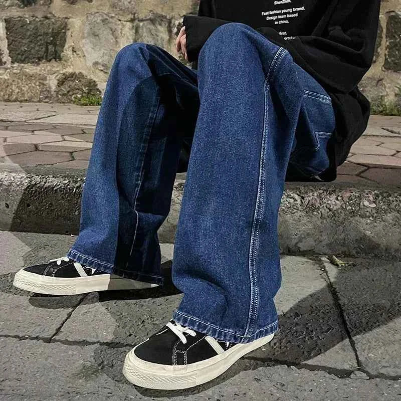 Spring and Autumn new American drawstring jeans for men, loose and versatile casual pants, trendy washed men's pants