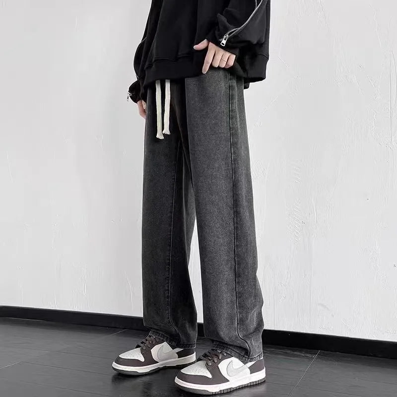 Men's Jeans Korean Version Student Casual Pants High Street Straight Loose Wide Leg Jeans Black Grey Blue Baggy Jeans GONZALES ONLINE SHOP