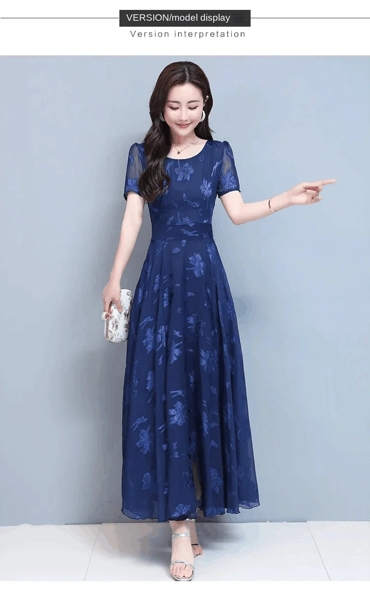 Casual Blue Clothes For Women Summer Maxi Dress 2024 New Red Chiffon O-Neck Party Elegant Boho Korean Fashion Evening Dresses GONZALES ONLINE SHOP