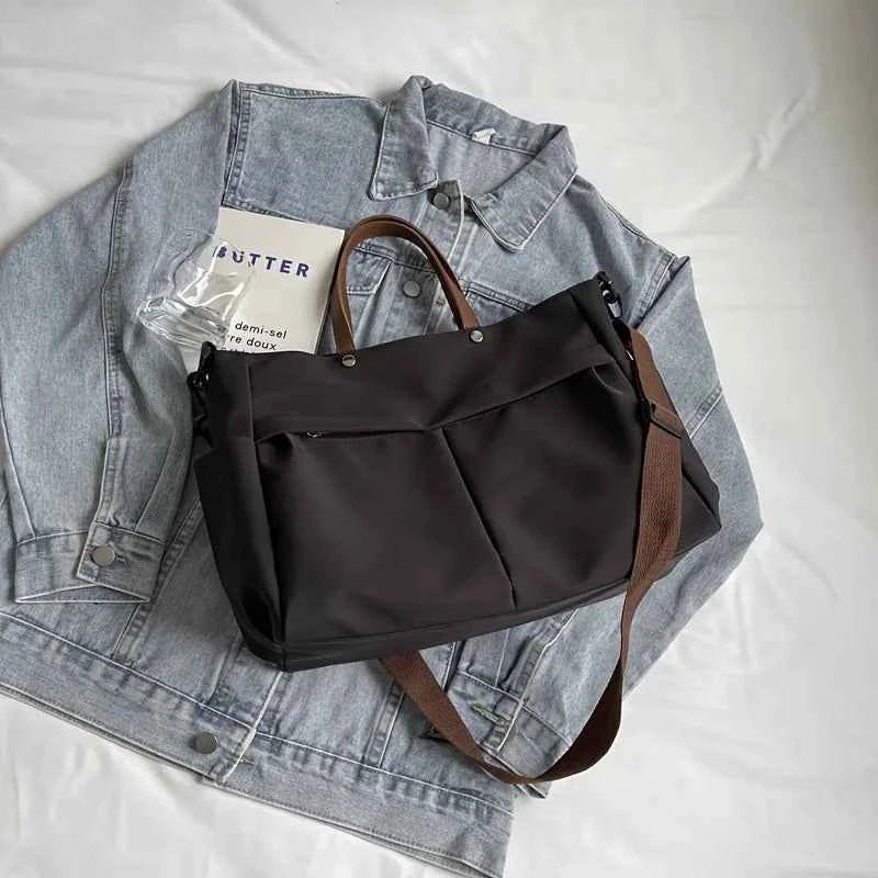 Stylish Nylon Women Tote Bag Shoulder Bag Featuring Two Pockets Large Capacity Commuting Handbag