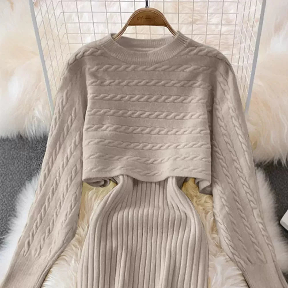 Women Sweater Dress Knit Long Sleeve & Casual Sleeveless Two Piece Sets Dress Sets Matching Sets Party Pullovers Autumn Winter GONZALES ONLINE SHOP