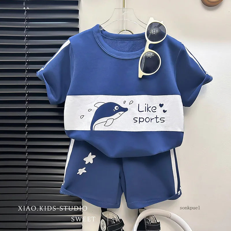 2024 New Kids Short Sleeve Suit Striped Girls Boys Set Summer Tops +short Baby Clothes Children's Wear GONZALES ONLINE SHOP