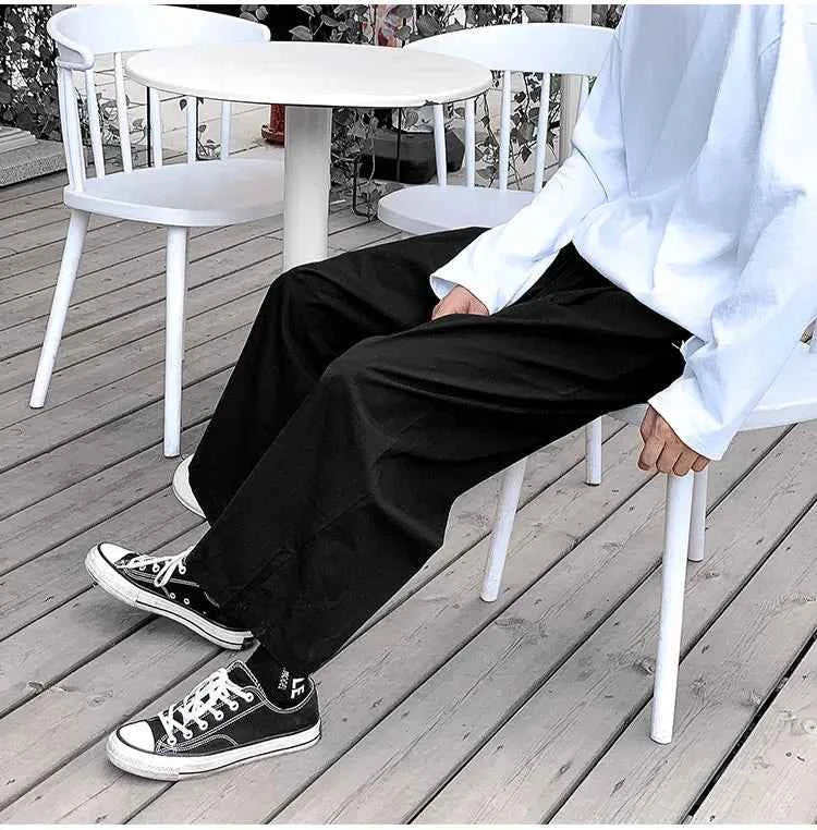 Wide Leg Pants Men Drape Straight Loose Harajuku Vintage Japan Style Ankle-length Trousers Cozy Versatile Black Pantalones Male