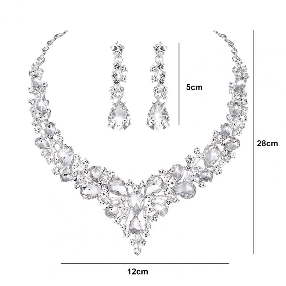 1 Set Wedding Earrings Extension Chain Faux Crystal Rhinestone Inlaid Jewelry Sets Glitter Dinner Women Jewelry Necklace GONZALES ONLINE SHOP