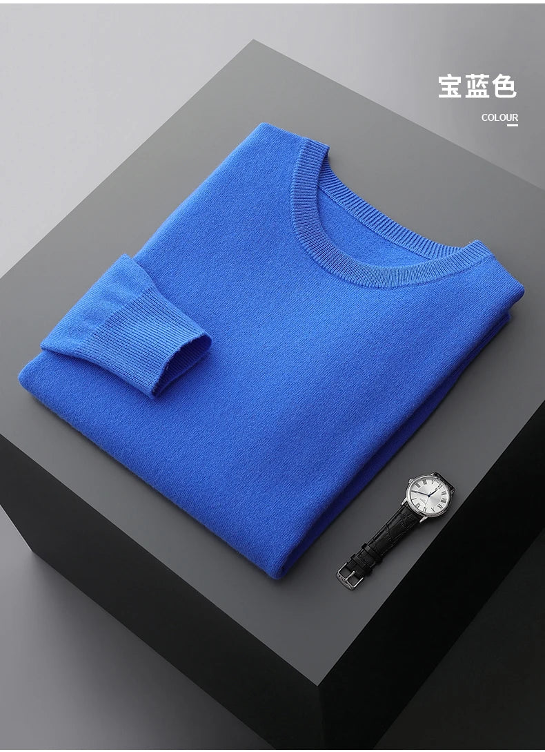 MVLYFLRT 100% Pure Merino Wool Sweater Men's Round Neck Pullover Tops Autumn Winter Thin Solid Color Sweater Versatile Basic GONZALES ONLINE SHOP