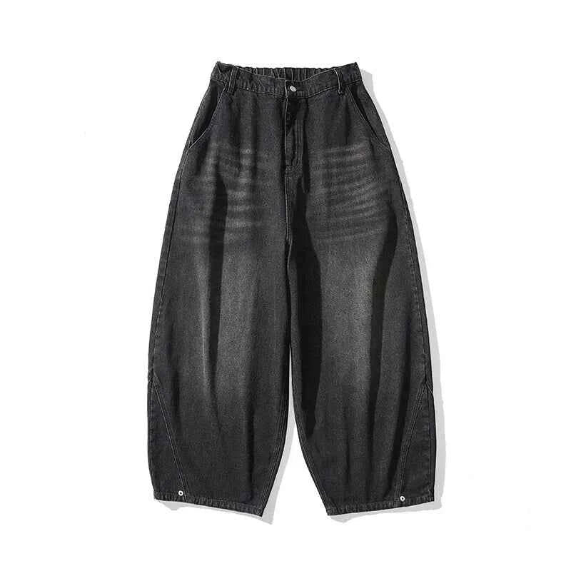 Fashion Denim Wide Leg Pants Men Loose Hip Hop Casual Jeans Streetwear Fashion Elastic Waist Casual Denim Trousers Plus Size 5XL