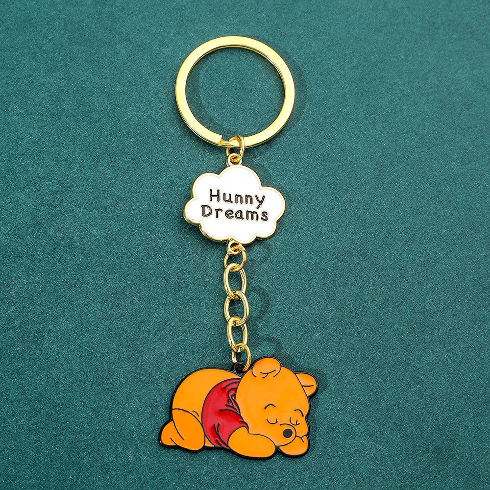 Disney Winnie the Pooh Keychain Cartoon Figure Pooh Bear Metal Badge Pendant Keyring Kawaii Key Holder Cute Jewelry Accessories GONZALES ONLINE SHOP