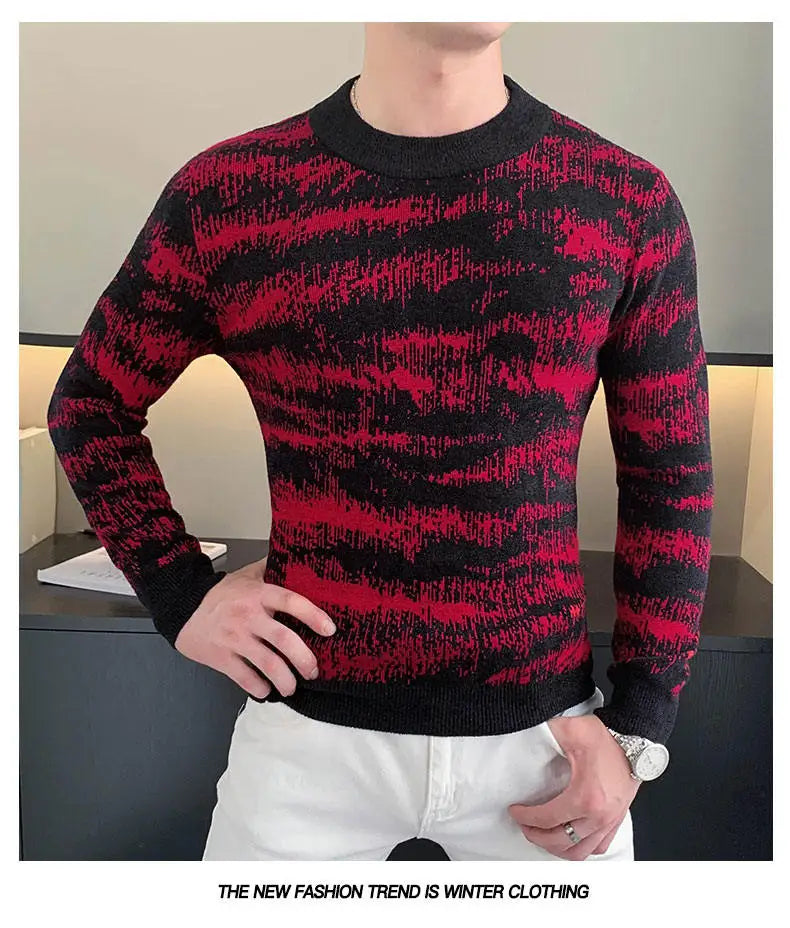 Autumn Winter Velvet Knitted Sweater Men Long Sleeve Casual Business Sweaters Comfortable Warm Versatile Social Pullover Tops GONZALES ONLINE SHOP