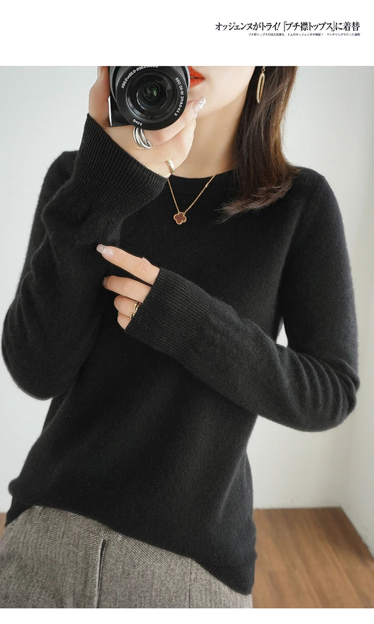Autumn And Winter Cashmere Sweater Women's Crew Neck Pullover Casual Knitted Top Women's Short Undercoat Fashion 18 Colors GONZALES ONLINE SHOP