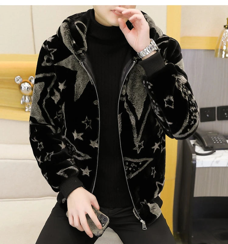 2022 Winter Faux Fur Mink Jackets Men Thicken Warm Imitation Fur Hooded Coat Slim Casual Business Social Jackets Men Clothing GONZALES ONLINE SHOP