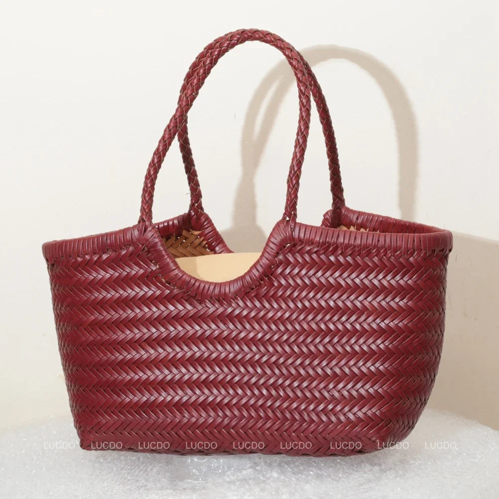 Handbags Women's Genuine Leather Shoulder Bag Weaving Casual Shopping Bag Vintage Big Tote Purse Cowhide Cross Hand Bags Lady GONZALES ONLINE SHOP