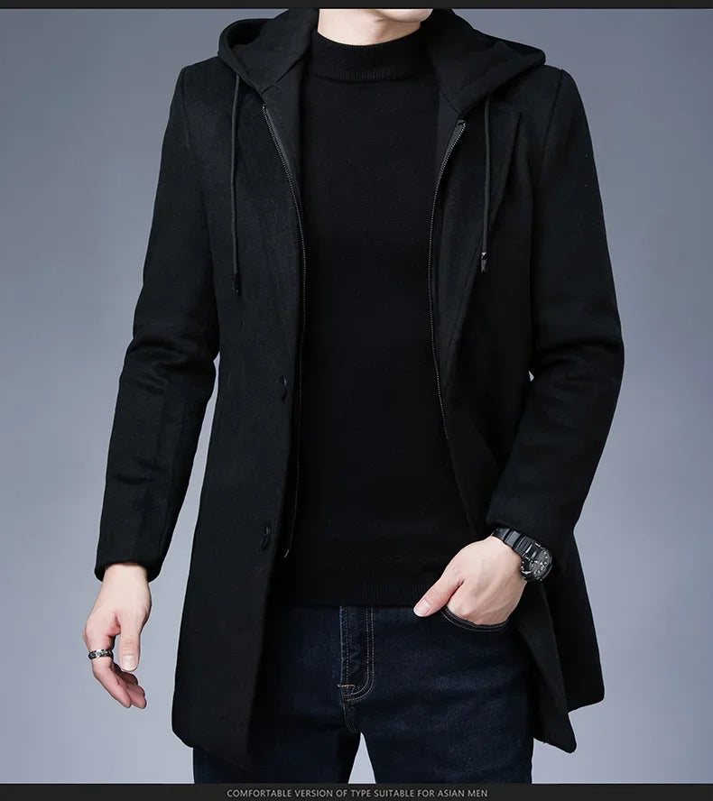 2023 Men's Clothing Fashion Trench Coat Thicken Men's Woolen Jacket Mid-length Coat Winter Warm Overcoat Male Clothes S-5XL GONZALES ONLINE SHOP