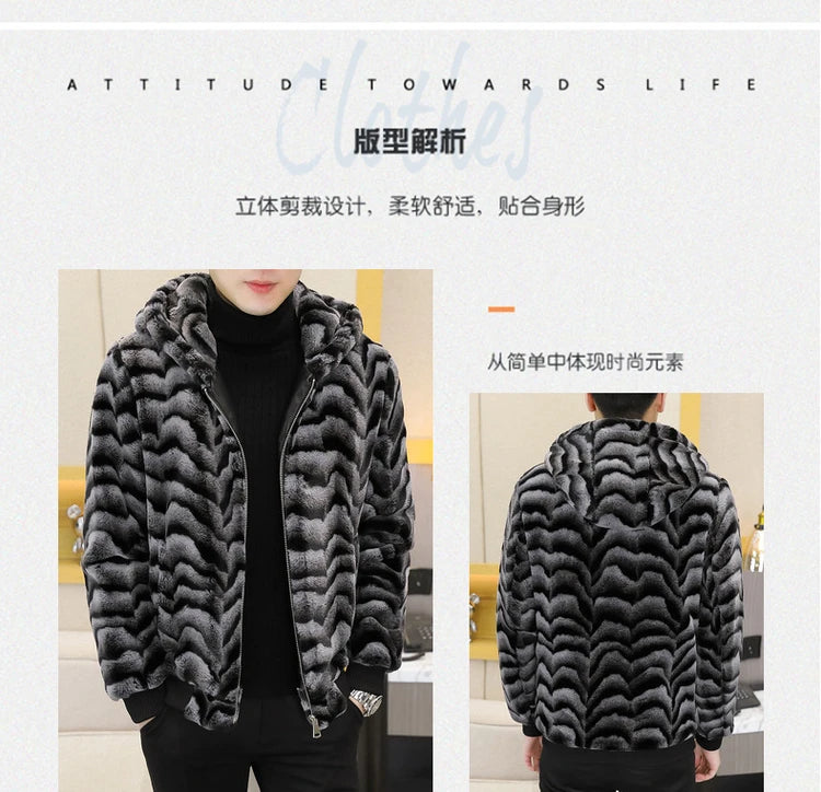 2022 Winter Faux Fur Mink Jackets Men Thicken Warm Imitation Fur Hooded Coat Slim Casual Business Social Jackets Men Clothing GONZALES ONLINE SHOP