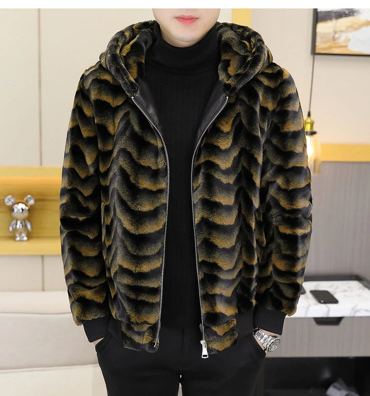 2022 Winter Faux Fur Mink Jackets Men Thicken Warm Imitation Fur Hooded Coat Slim Casual Business Social Jackets Men Clothing GONZALES ONLINE SHOP