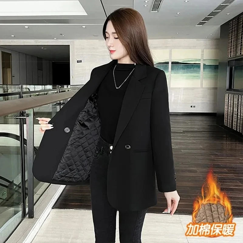 2024 Womens Blazers Autumn Winter Warm Blazer Suits Elegance Slim Suit Coat Office Lady Chic Blazers Jacket Ladies Outwear Tops GONZALES ONLINE SHOP