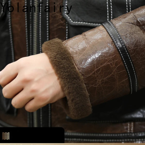 YOLANFAIRY Genuine Sheepskin Jacket Mens Real Fur Coat Winter Clothes Cropped Leather Jacket Men Wool Jacket Men Бомбер 2024 GONZALES ONLINE SHOP