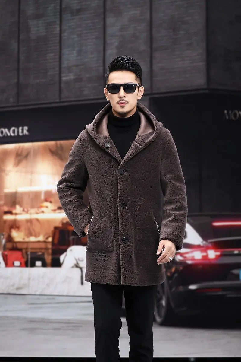 Men Winter Long Casual Thick Fleece Hooded Waterproof Jacket Male Real Fur Wool Coat  Outwear Vintage Clothing   G436 GONZALES ONLINE SHOP