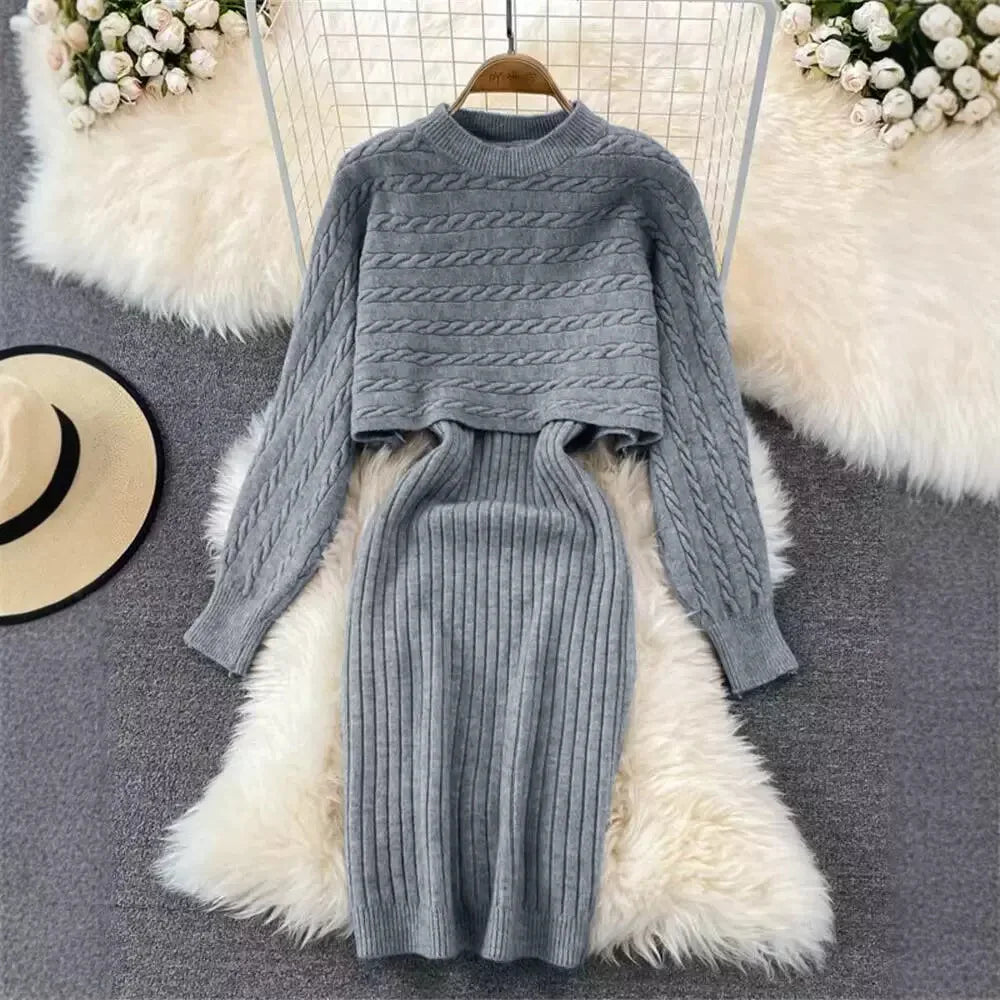 Women Sweater Dress Knit Long Sleeve & Casual Sleeveless Two Piece Sets Dress Sets Matching Sets Party Pullovers Autumn Winter GONZALES ONLINE SHOP