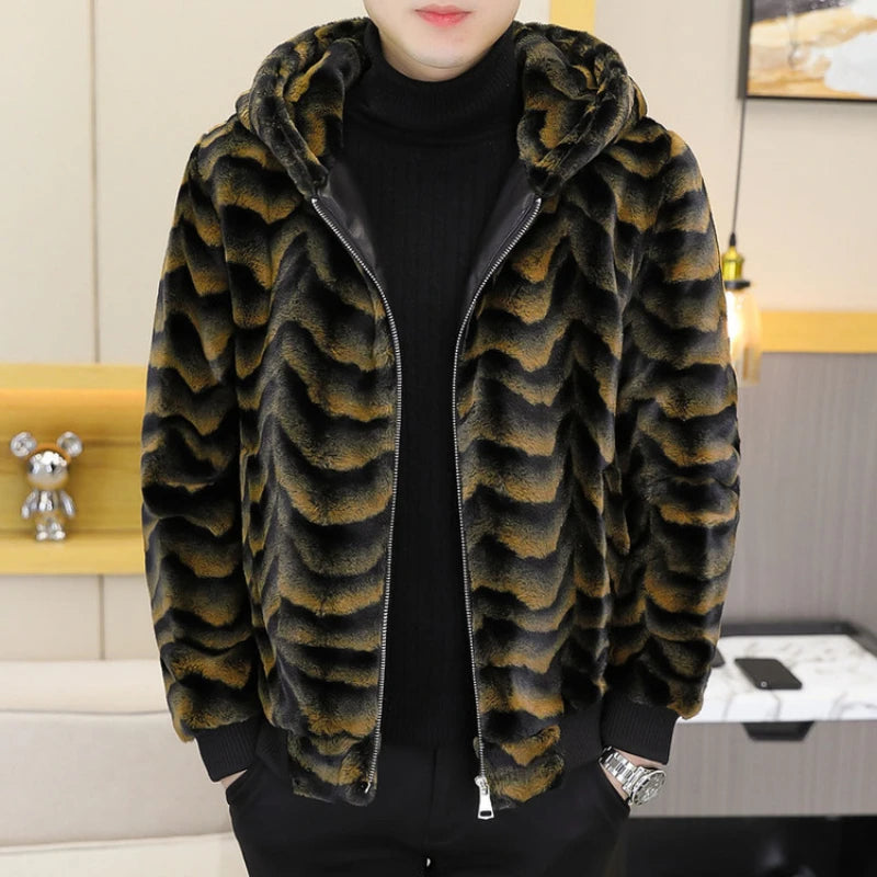 2022 Winter Faux Fur Mink Jackets Men Thicken Warm Imitation Fur Hooded Coat Slim Casual Business Social Jackets Men Clothing GONZALES ONLINE SHOP