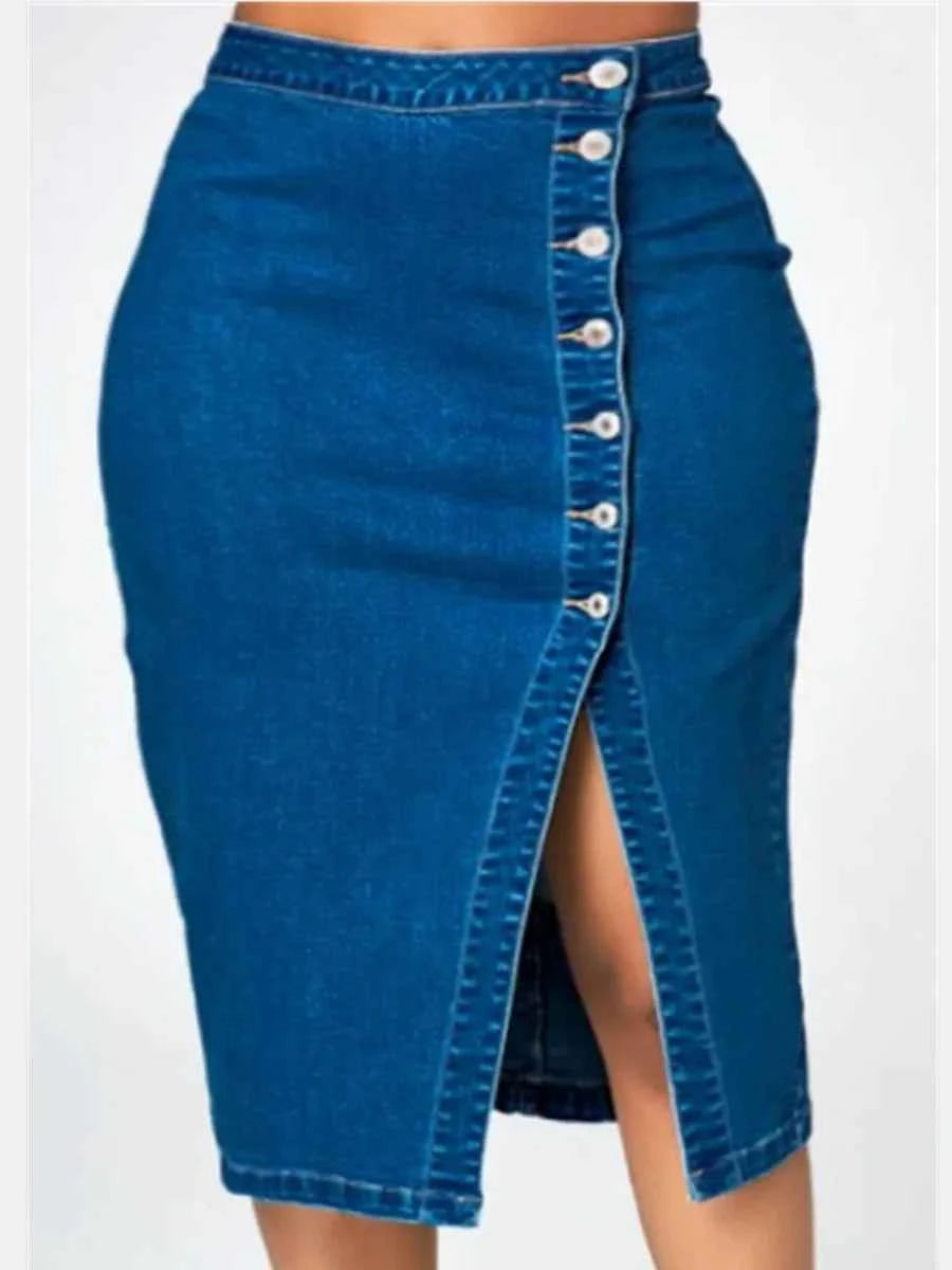 Skirts Denim Women Mid Length Skirt Sexy Hip Wrap Tight High Waist Solid Casual Elegant Splice Regular Autumn Winter 2024