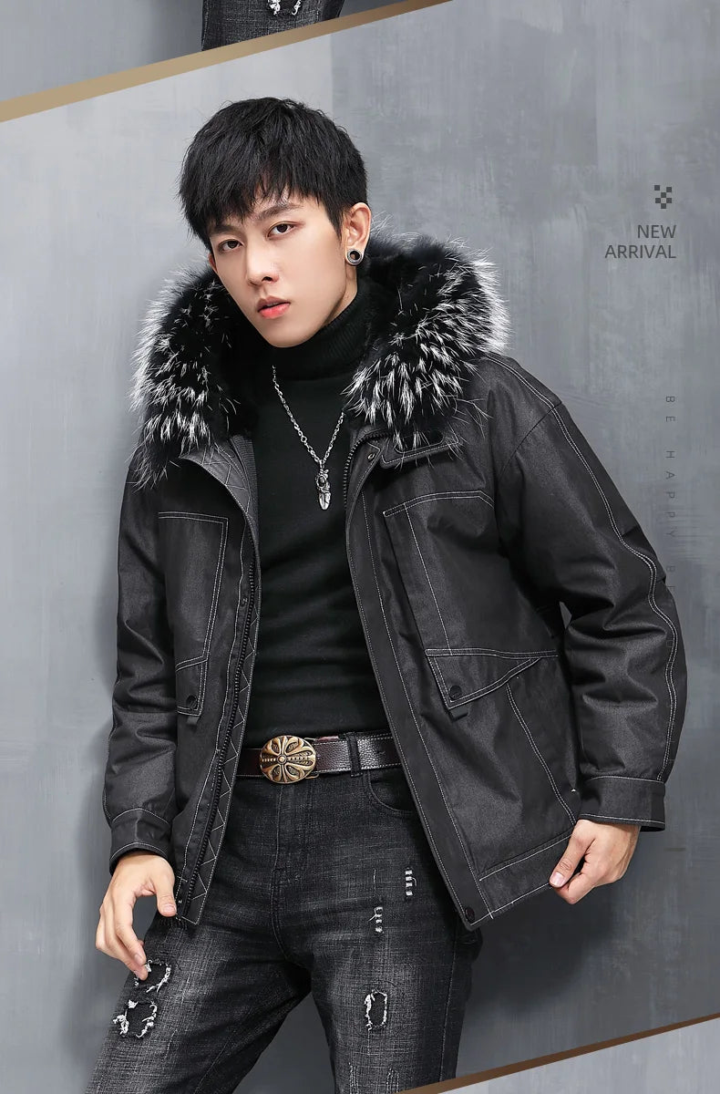 AYUNSUE Men's Winter Coat Men's Parkas Rabbit Fur Lining Coats Short Warm Fashion Casual Male Fur Jacket Jaqueta Masculina Lq GONZALES ONLINE SHOP